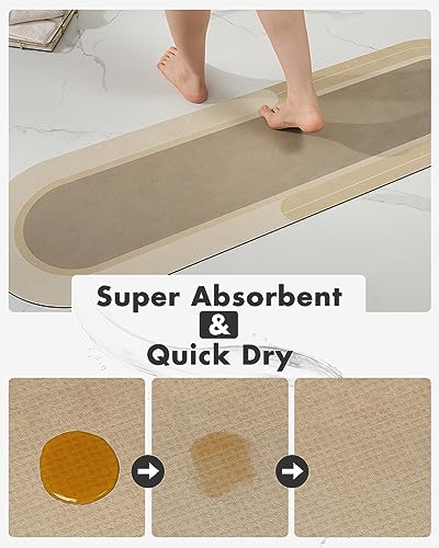 MontVoo Bath Mat Runner - Long Non Slip Absorbent Quick Dry Thin Bath Rug for Bathroom Floor Mat - Rubber Backed - Stain Resistant - Easy Care - Beige 17"x70" - color: Beige, size: 17"x70"