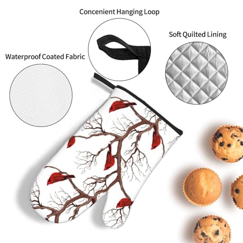 Winter Cardinal Birds Oven Mitts and Pot Holders Sets of 3 Kitchen Hot Pads Oven Gloves Heat Resistant Washable for Cooking Grilling Baking Christmas Holiday Kitchen Decor Cardinal Gifts for Women - color: Birds Cardinal