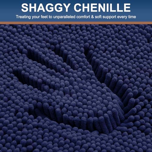 Smiry Bathroom Rugs Sets 2 Piece, Soft Absorbent Chenille Machine Washable Non Slip Shaggy Bath Rug Set for Tub, Shower, and Floor (34x21+24x16, Navy Blue) - color: Navy Blue, size: 34"x21"+24"x16"
