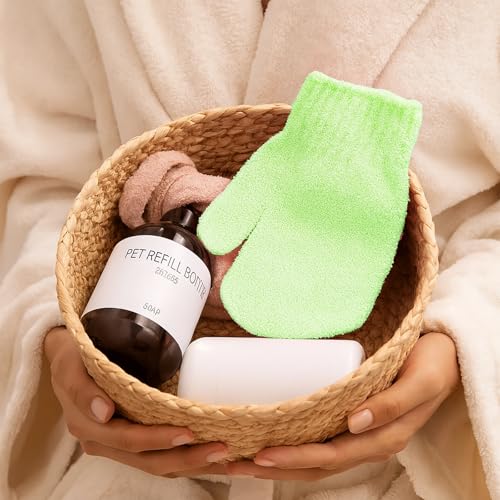 Exfoliating Gloves for Shower, Gentle Body Scrub Mitt Set, Exfoliating Body Scrubber Glove, Gentle Cleansing Accessories, Green, 3Pcs - color: Green