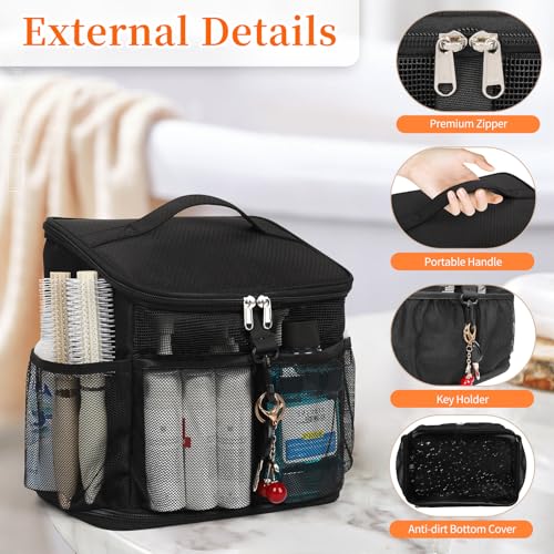 CUBETASTIC Shower Caddy Portable Mesh Shower Tote for Bathroom, Gym, Travel, Camping - Quick Dry Hanging Organizer Toiletry Bag with Handle for College Dorm Room, Men & Women - color: A# Black, size: Large
