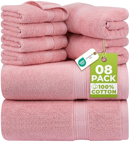 Utopia Towels 8 Piece Luxury Towel Set – Majestic Plush, Super Absorbent & Quicker-to-Dry, Thick 100% Ring Spun Cotton Towels for Bathroom, Spa & Hotel – 2 Bath, 2 Hand, 4 Washcloths, Dusty Pink - color: Dusty Pink, size: 8 Pieces Towel Set