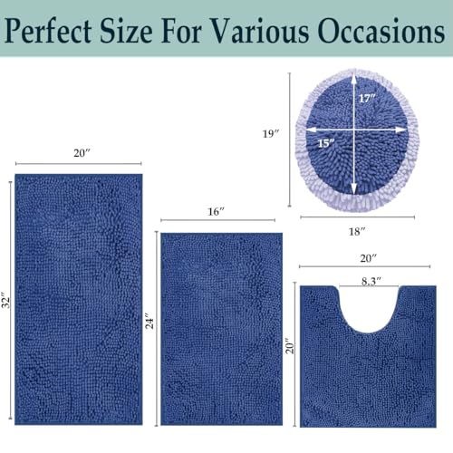 Bathroom Rugs Sets 4 Piece, Extra Soft Absorbent Chenille Bath Rugs, Non Slip Rubber Backing Machine Washable Quick Dry Bath Mats for Bathroom Floor, Tub, Shower, Home Decor Accessories, Deep Blue - color: Misty Blue