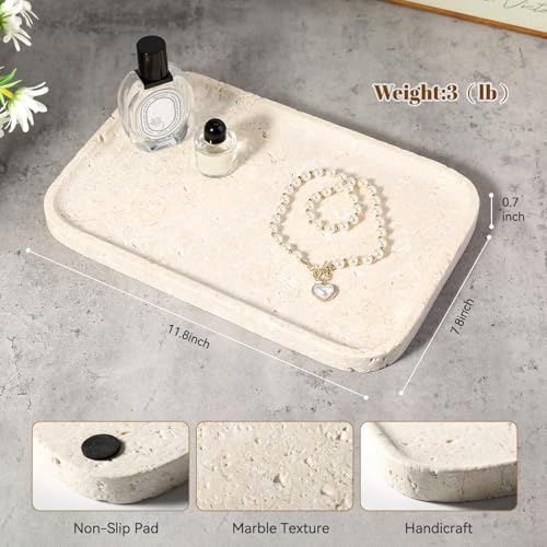 Karibiber Natural Marble Vanity Tray, 11.8" Marble/Stone Bathroom Tray Countertop, Beige Tray for Decor, Perfume Jewelry Holder, Storage/Organizer for Kitchen Sink - color: Egypt-beige
