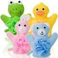 Made Easy Kit Hand Puppet Bath Wash Mitt Towel with Animal Designs with Loofahs for Fun Interactive Bathing Time (Green Yellow Pink Blue) - color: Green Yellow Pink Blue