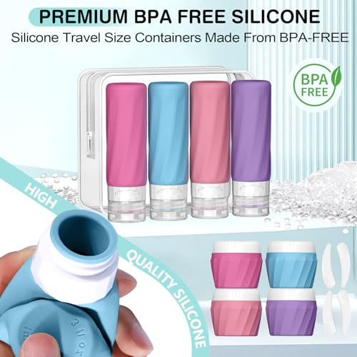 Silevoler 14pack Travel Bottles for Toiletries, TSA Approved Travel Size Toiletries Containers Set, Premium Silicone Leak Proof Refillable Bottles & Creams Jars Accessories Kit W/Clear Bag (Vibrant) - color: Vibrant