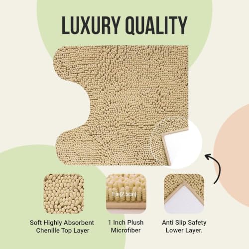 ITSOFT 24"x21" U-Shaped Non-Slip Shaggy Chenille Toilet Contour Bathroom Rug with Water Absorbent, Beige - color: Beige, size: 24" x 21" (U-Shaped)