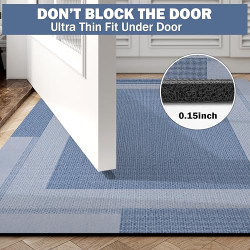 YDKGL Non Slip Bath Mat, Rubber Backing Ultra Thin Bathroom Rugs Fit Under Door Quick Dry Super Absorbent Washable Bath Rug Shower Mat for Bathroom Floor Bathtub Shower Sink, Easy Care Blue 16"x 24" - color: A- Blue, size: 16" x 24“