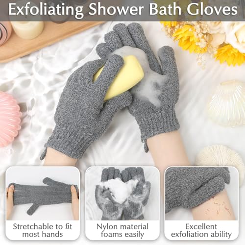 Anezus Exfoliating Back Scrubber Bath Gloves Set, Exfoliating Shower Towel with Shower Gloves for Body Scrub, Back Cleaner Wash Gloves to Remove Dead Skin (Grey) - color: Grey