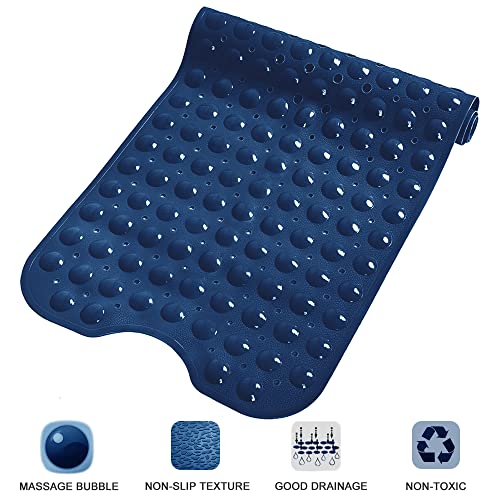 Bathtub and Shower Mats, Extra Long Non-Slip Bath Tub Mat 39 x 16 Inch, Machine Washable Bathmat with Suction Cups & Drain Holes for Bathroom Floor, Navy Blue - color: Navy Blue