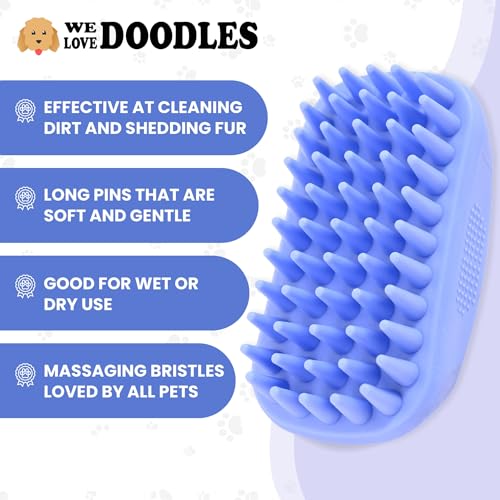 Bath Brush for Pet Grooming & Massage - Rubber Scrubbing Brush for Showers, Ideal for Long & Short Haired Dogs and Cats, Essential Puppy Accessory, Long Pins [We Love Doodles] - size: Long Pins