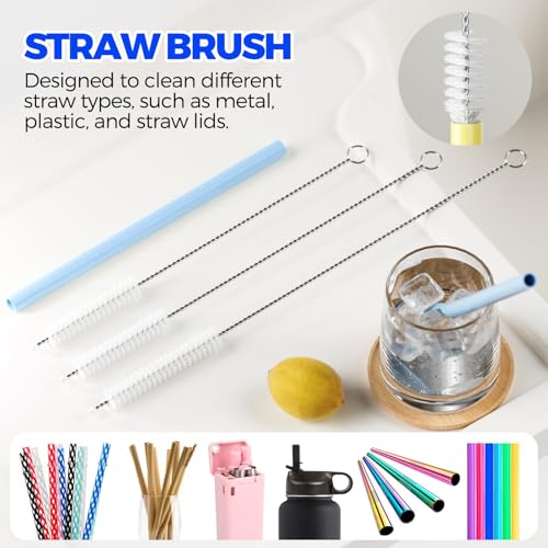 6 Pack Holikme 4 in 1 Cup Lid Cleaning Brush Set with 3 Straws, Multifunctional Bottle Brush, Silicone Cup Lid Gap Cleaner, Bristle Crevice Cleaning Brush, Blue & Yellow & Red - color: Blue & Yellow & Red