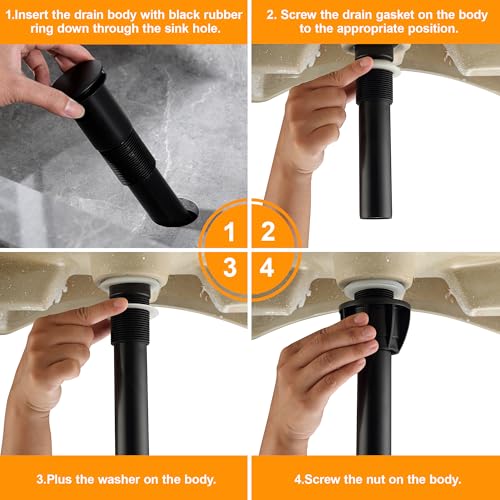 TIORIY Vessel Sink Drain Without Overflow, Plastic Bathroom Pop up Sink Drain Fit for 1 3/4 Inch Vessel Sink, Built-in Anti Clogging Sink Stopper, Matte Black - color: No Overflow Black