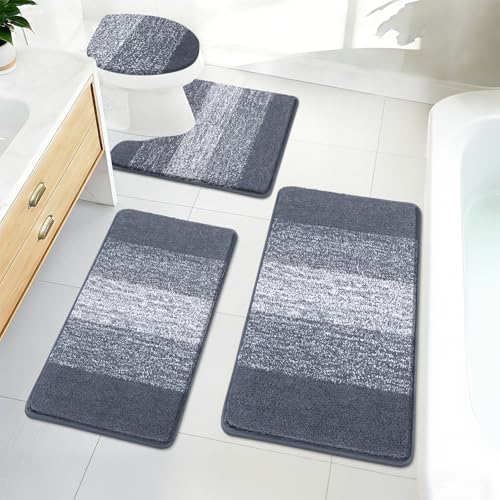 Bsmathom Bathroom Rugs Sets 4 Piece with Toilet Cover, Plush Shaggy Microfiber Non Slip Bath Rugs, Machine Washable Bathroom Mat with U-Shaped Contour Toilet Mat Shower, Dark Grey - color: Dark Grey, size: 18"x26"+20"x31"+U20"x24"+Cover19"x21"