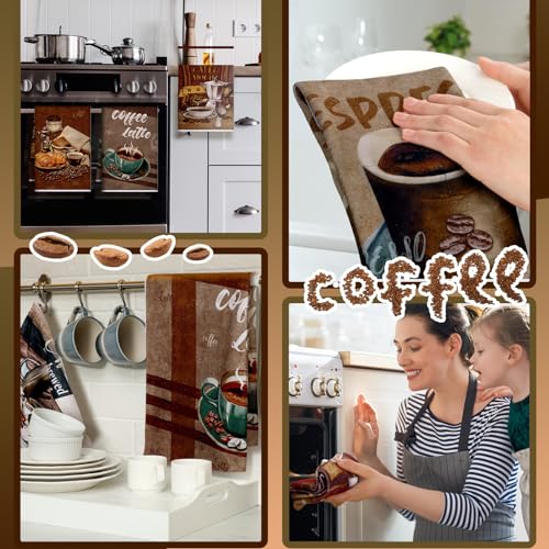 Boyiee Set of 6 Coffee Kitchen Towels Brown Dish Towels 24 x 16 Inches Absorbent Decorative Dish Cloths Retro Hand Accessories for Coffee Bar Decor Housewarming Gifts Wedding Shower Decoration - color: Coffee