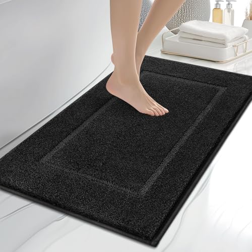 anllugs Bathroom Rugs 20" x 30", Non-Slip Extra Soft Absorbent Bath Rugs, Machine Washable Quick Dry Bath Mats for Bathroom Floor, Shower, Bathtub and Sink, Black - color: Black, size: 20" X 30"