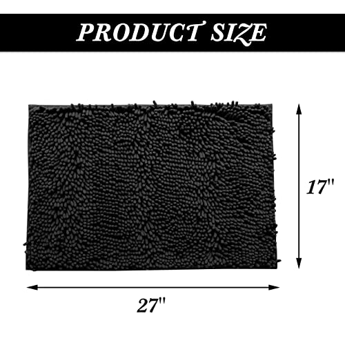 Non-Slip Bath Rug,Extra Soft Microfiber Bedroom Shag Carpet with Anti-Slip Backing,Water/Dust Absorbent Fast Dry Shower Mat,Sound Insulated Stairs Pad,Machine Washable (Black,17 x 27 Inches) - color: Black, size: 17"x27"