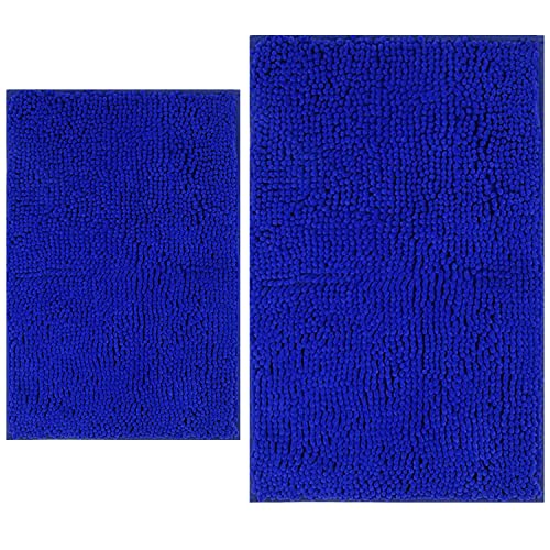 Bathroom Rugs Sets 2 Piece, Extra Soft Chenille Bath Mat Ultra Absorbent Bathroom Rug, Bathroom Mat with Sturdy PVC Non-Slip Bottom, Machine Washable Bath Rugs (20x32 Inch + 16x24 Inch, Royal Blue) - color: Royal Blue, size: 16" x 24" + 20" x 32" (Rectang