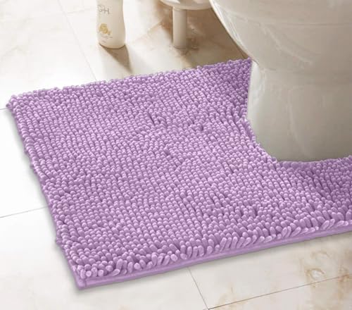 LuxUrux U-Shaped Toilet Bath Mat – Super Absorbent & Non-Slip Contoured Rug for Around Toilet, Soft Chenille, Machine Washable (20” x 23”, Lavender) - color: Lavender, size: 23'' x 20'' U