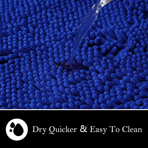 Bathroom Rugs Chenille Bath mat 2 Piece Set, Super Absorbent, Strong PVC Non Slip Backing, Bath mats for Bathroom, Plush Shaggy, Thick, Machine Washable, Bathtub, Toilet.(Royal Blue) - color: Royal Blue, size: 20''×20''U-Shape+20''×32''