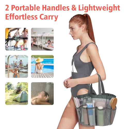 Mesh Shower Caddy Portable - 8 Pockets, S-Hook, Shower Bag for Dorm Camping | 2-Handle, Quick-Dry, Hanging Toiletry Organizer, College Dorm Room Essentials for Girls, Gym, Travel & Bathroom, Grey - color: Grey, size: L (Classic Dorm Caddy)