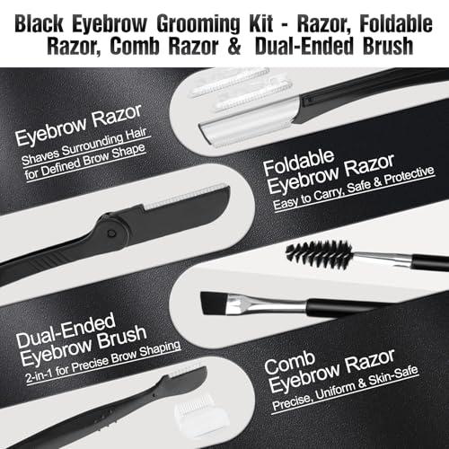 Eyebrow Kit for Men, 17 in 1 Tweezers for Women Facial Hair, Hair Scissors with comb, Eyebrow Trimmer, Brow Brushes, Hair Tools Travel Bag, Professional Grooming Tweezer for Men - color: Black