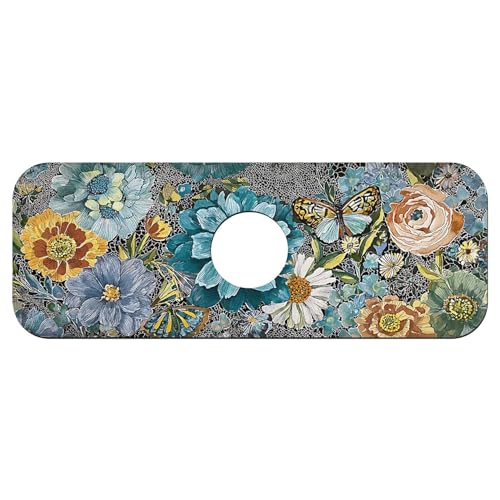 Faucet Fast Absorbent Pad - Chromatic Blooms And Butterfly , Suitable For Kitchen, Bathroom, Island And Other Scenes - color: Chromatic Blooms and Butterfly