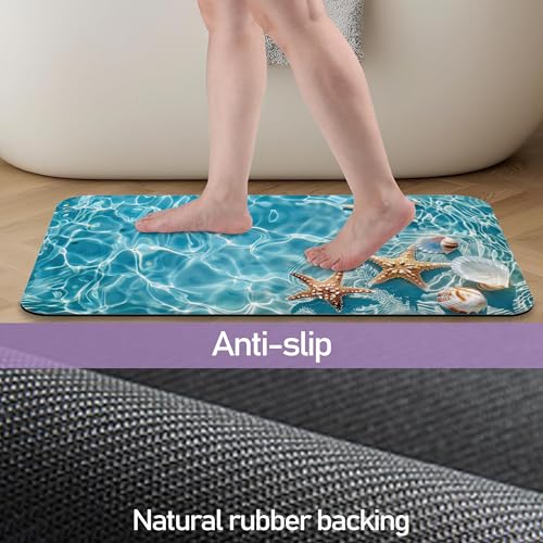 Starfish Bathroom Mat, Non Slip Rubber Backed Fast Dry Bath Rug, Thin Bath Mat for Bathroom Kitchen 17"x30" - color: Starfish