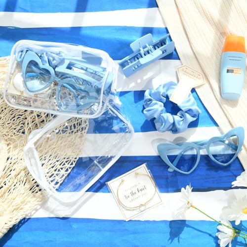 DEEKA 30 Pcs Bridesmaid Proposal Bag Set Gift Clear Makeup Toiletry Bag Bachelorette Party Favors Sunglasses Hair Claw Clips Scrunchies Knot Bracelets Bridal Wedding Party Gifts (Blue) - color: Blue, size: 6 Sets