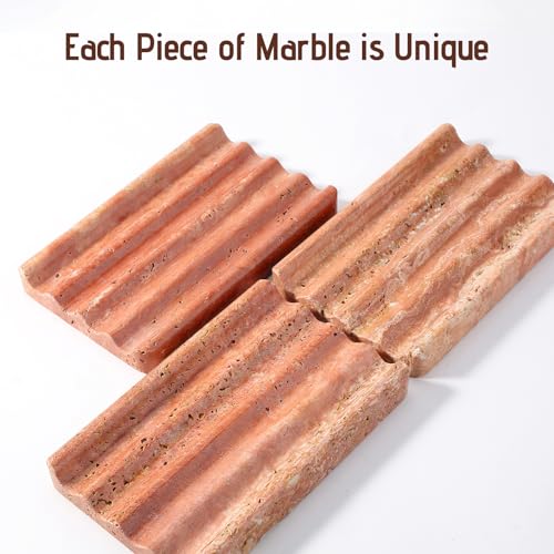 Karibiber Travertine Soap Dish, Red Marble Bar Soap Holder Shower, Bathroom Soaps Saver, Easy Cleaning Natural Stone Sponge Holder for Kitchen Sink, Executive Jewelry Ring Tray - color: Red