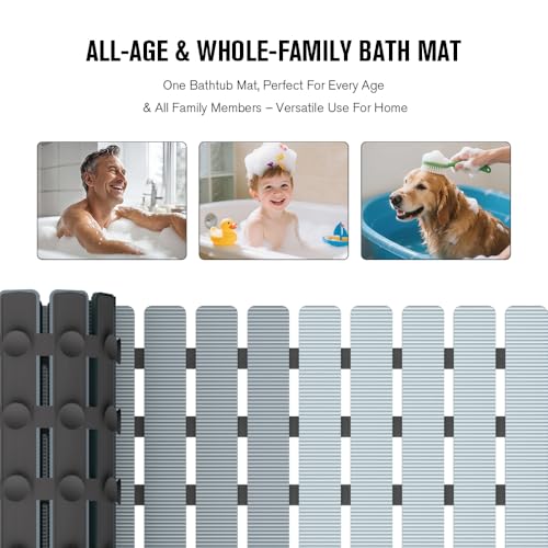 MBOSS Bath Tub Shower Mat Non Slip Bathtub Mats for Bathroom Shower Floor Mat Bath Mats for Shower Tub Anti Slip Shower Mat with Drain Hole and Large Suction Cups (Gradient Grey, 27.5 X 15.7 Inch) - color: 4-color Gradient Grey, size: 27.5" x 15.7" (Recta