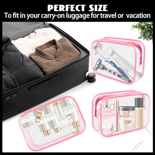 YedsIntu 16-Piece Makeup Bags, Waterproof Toiletry Bag Carry Pouch Portable Cosmetic Bag PVCTravel Clear Pouches Carry-on Travel Essentials Transparent Storage Organizer Bag (Rose Pink-M) - color: Rose Pink-M