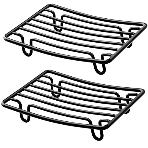 Bar Soap Dish Holder for Shower Bathroom Stainless Steel Rust Proof Self Draining, Black-2 Pack - color: Black-rectangular 2p