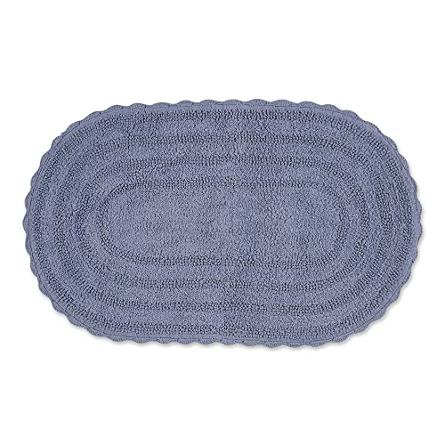 DII Crochet Collection Reversible Bath Mat, Large Oval, 21x34, Stonewash Blue - color: Stonewash Blue, size: 1'9" x 2'10" (Oval)