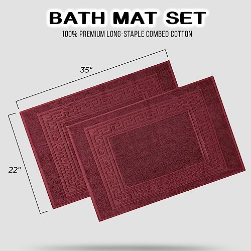 Superior Heavyweight Cotton Bath Mats, 2-Piece Rugs For Bathroom Accessories, Washable Rug For Shower, Toilet, Modern Decor, No Backing, Luxury Hotel And Spa Quality, Set of 2, 22" x 35", Burgundy - color: Burgundy, size: 22" x 35" (Set of 2)