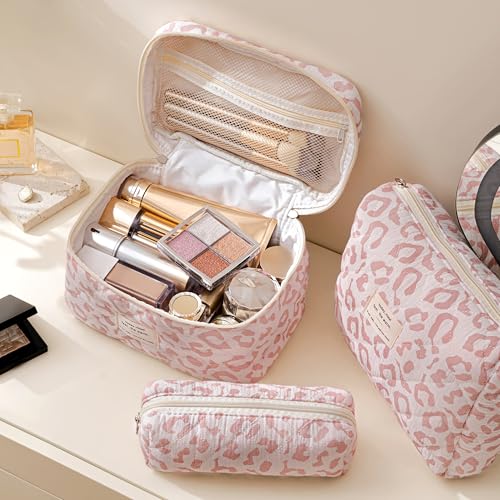 HBselect Quilted Makeup Bag, 3PCS Cotton Large Travel Makeup Bag, Cute Floral Coquette Make up Bag Cosmetic Bag Toiletry Bag for Women Girls - color: A-3PCS-Floral 29
