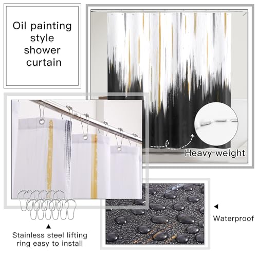 32PCS Bathroom Accessory Set Black Bathroom Accessories Bathroom Set, Shower Curtain Set, 2 Piece Bath Towel Set, 3PC Soap Dispenser, Toilet Brush & Trash Can - size: Bath Set+Oil Paint Shower Curtain+Towel Set, style: Black
