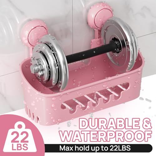 LEVERLOC Shower Caddy Suction Cup Set Shower Organizer & Soap Holder & Toothbrush Holder, Bathroom Shelf Basket NO-Drilling, Removable Suction Storage Waterproof Bathroom Caddy, Pink - color: 3 X Pink