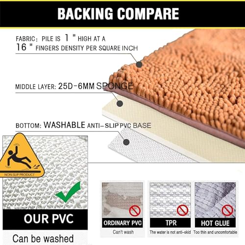 Bathroom Rugs Chenille 3-Piece Extra Soft and Absorbent Shag Bathroom Rugs, Machine Wash Mat, Strong PVC Non-Slip Underside, Plush Carpet Mats (Champagne) - color: Champagne, size: 2'8" x 1'8" (16x24"+20x32"+20x20"U shape）