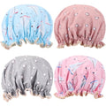 4 Pcs Shower Caps Hat for Women and Girl, Reusable Waterproof Bath Cap Double Waterproof Layers Cat and Boat Pattern - color: 4 Pack - Cat & Boat Pattern