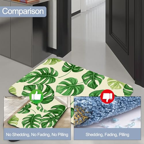Tropical Palm Leaves Bathroom Rugs, Non Slip Quick Dry Summer Green Leaf Bath Mats for Bathroom, Super Absorbent Diatomaceous Bathmat for Home Kitchen Thin Floor Doormat 17 X 29.5 Inch - color: Tropical Palm Leaves
