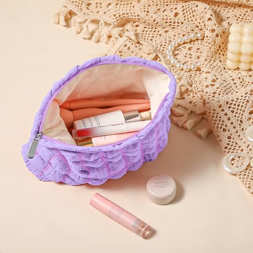 Bubble Cloud Makeup Bag - Large Capacity Travel Cosmetic Organizer | Puffy quilted design, smooth zipper, cute aesthetic makeup pouch, ideal for daily storage, travel, for women, girls - color: Purple