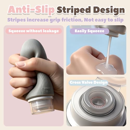 Travel Bottles for Toiletries, TSA Approved Silicone 4 Pack, Leak Proof Refillable Containers, Soft Squeeze Wide Mouth for Shampoo Conditioner Lotion, Matte Pastel (3oz 89ml)