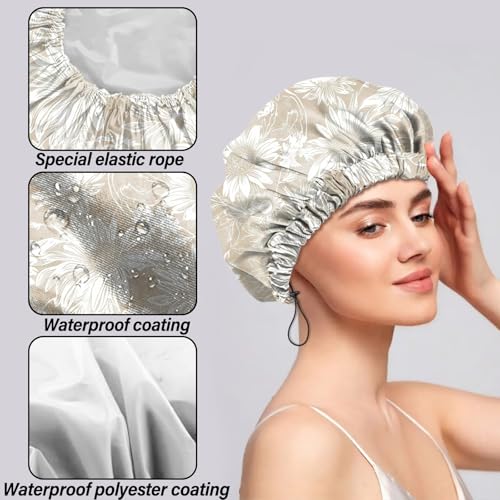 2 PCS Shower Cap Reusable Waterproof Double Layers Hair Caps Shower Bath Adjustable Elastic Hat for Women Girls Cute Aesthetic-Sunflower - color: AI2-Sunflower