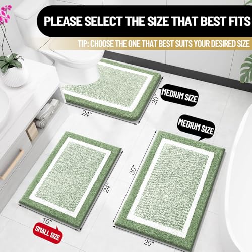 OLANLY Small Bathroom Rugs 24x16, Extra Soft and Absorbent Microfiber Bath Rugs, Non-Slip, Machine Washable, Quick Dry Shaggy Bath Carpet, Bath Mats for Bathroom Floor, Tub, Shower, Sage Green - color: Sage Green and White, size: 24" X 16"