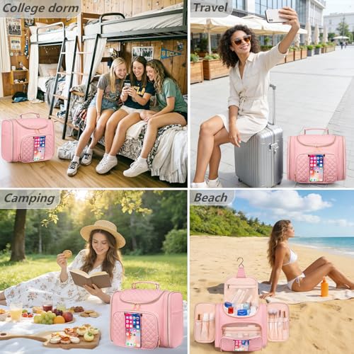 Tealari Large Toiletry Bag for Women Men,Bathroom Bag,Water Resistant Shower Bag,Makeup Bag,Toiletry Bags for Traveling,Hanging Toiletry Bag with Transparent Waterproof Phone Pocket - color: Pink