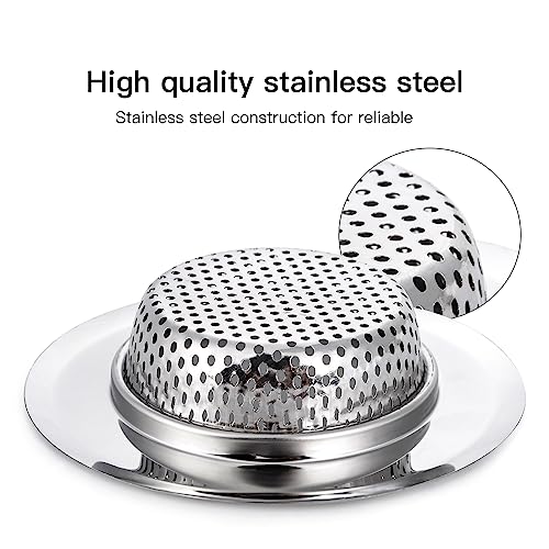 CORNERJOY 4 Pack Heavy Duty Stainless Steel Kitchen Sink Drain Strainer, Bathroom Hair Catcher Shower Drain Cover, Sink Tub Drain Stopper, Wash Basin Floor Drain, 2.1 to 4.5 Inch Diameter Rim