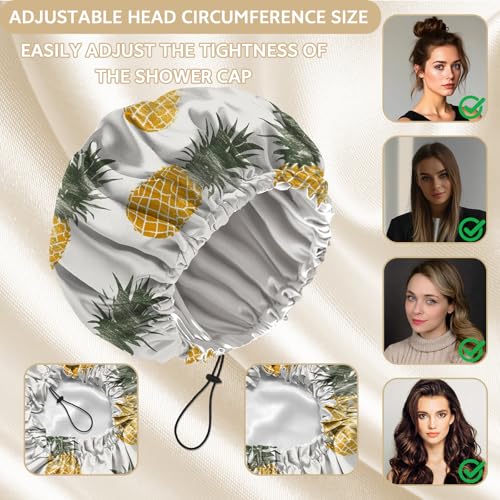Shower Cap Adjustable Waterproof Double Layer Elastic Reusable Hair Bath Cap Cute Aesthetic for Women Girls-Pineapple - color: R12-Pineapple