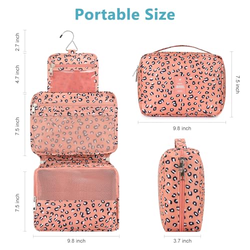 Mossio Hanging Toiletry Bag with Sturdy Hook - Large Portable Cosmetic Makeup Travel Organizer for Men & Women - color: Pink Leopard