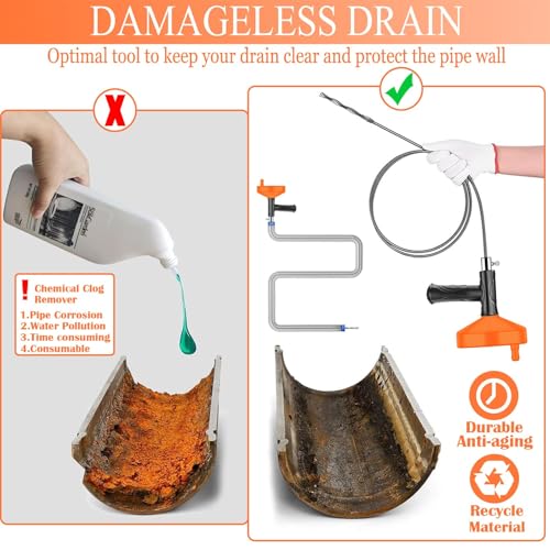 Drain Snake Auger, Plumbing Snake Drain Hair Clog Removal Tool, Sink Unclogger Drain, Heavy Duty Drum Auger, Cleaner Tool for Bathroom Kitchen Tub Shower Drain Clog Remover with Gloves, 33Ft